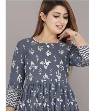 EXPORTHOUSE - Grey Cotton Women's Flared Kurti ( Pack of 1 )