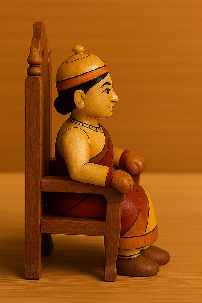 Handcrafted Wooden Figurine on Ornate Chair - Traditional Decorative Art Piece view 2