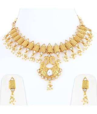 Silver Shine Alloy Golden Choker Traditional Gold Plated Necklaces Set