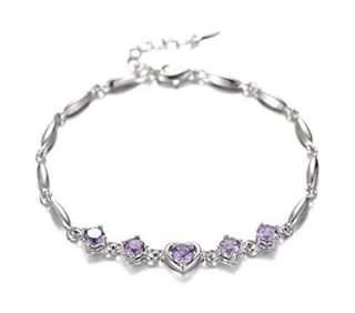 "Stunning Silver Bracelet with Purple Heart-Shaped Crystals"