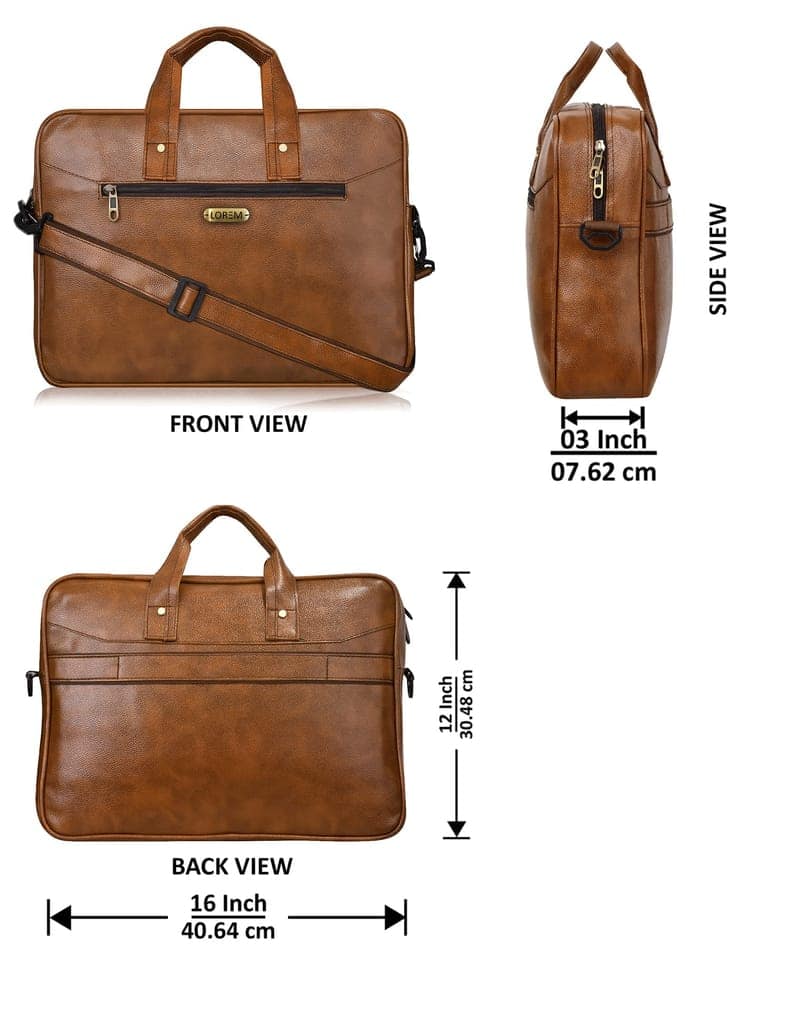 LOREM Tan Color Faux Leather 10L Laptop Messenger Bag For Men & Women BG09 view 3
