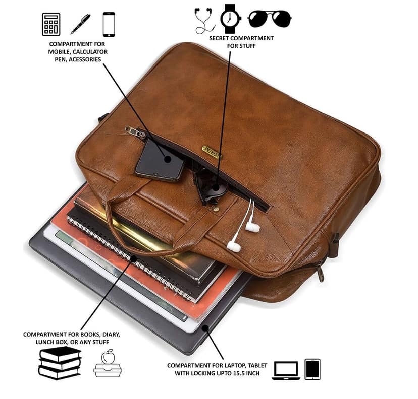 LOREM Tan Color Faux Leather 10L Laptop Messenger Bag For Men & Women BG09 view 5