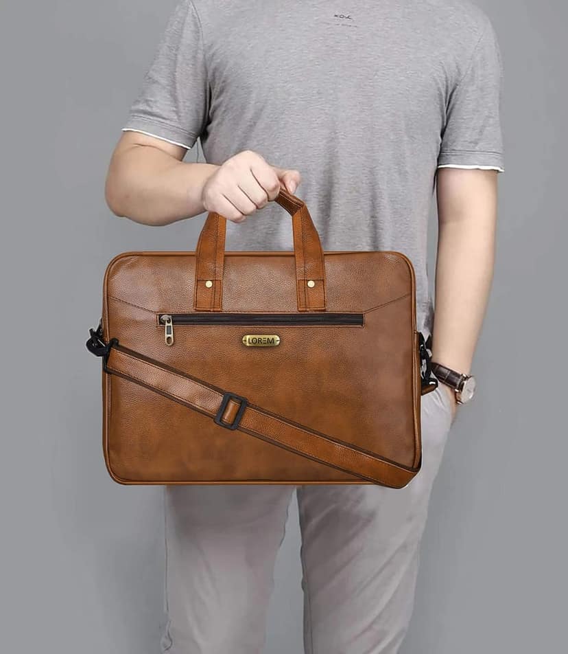 LOREM Tan Color Faux Leather 10L Laptop Messenger Bag For Men & Women BG09 view 7