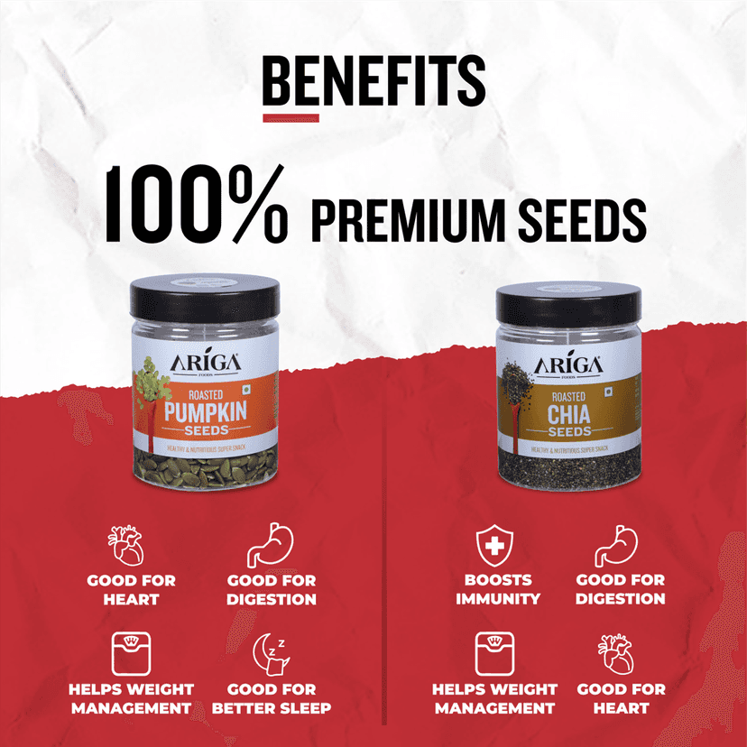 Ariga Foods Roasted Pumpkin Seeds 200g & Roasted Chia Seeds 250g | Premium Quality Roasted Seeds (450 g, Pack of 2) view 4