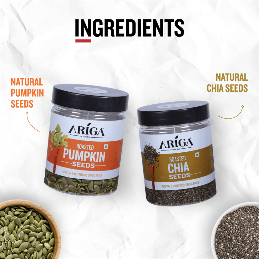 Ariga Foods Roasted Pumpkin Seeds 200g & Roasted Chia Seeds 250g | Premium Quality Roasted Seeds (450 g, Pack of 2) view 5