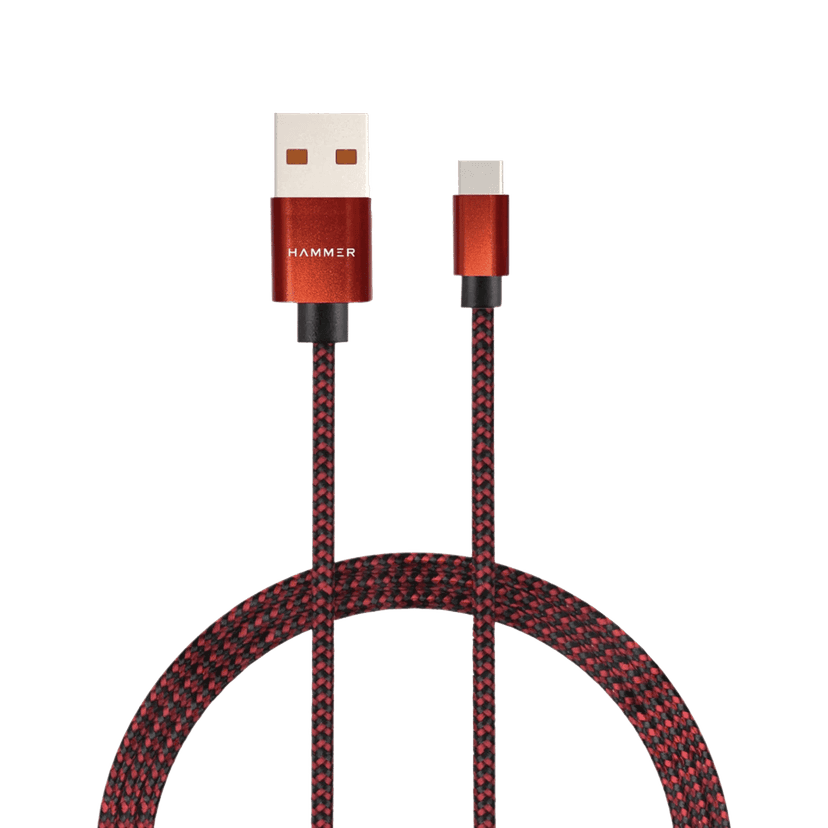 Hammer Unbreakable 3.1A Fast Charging Braided Cable 1 Meter (Red)