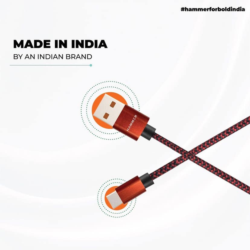 Hammer Unbreakable 3.1A Fast Charging Braided Cable 1 Meter (Red) view 4