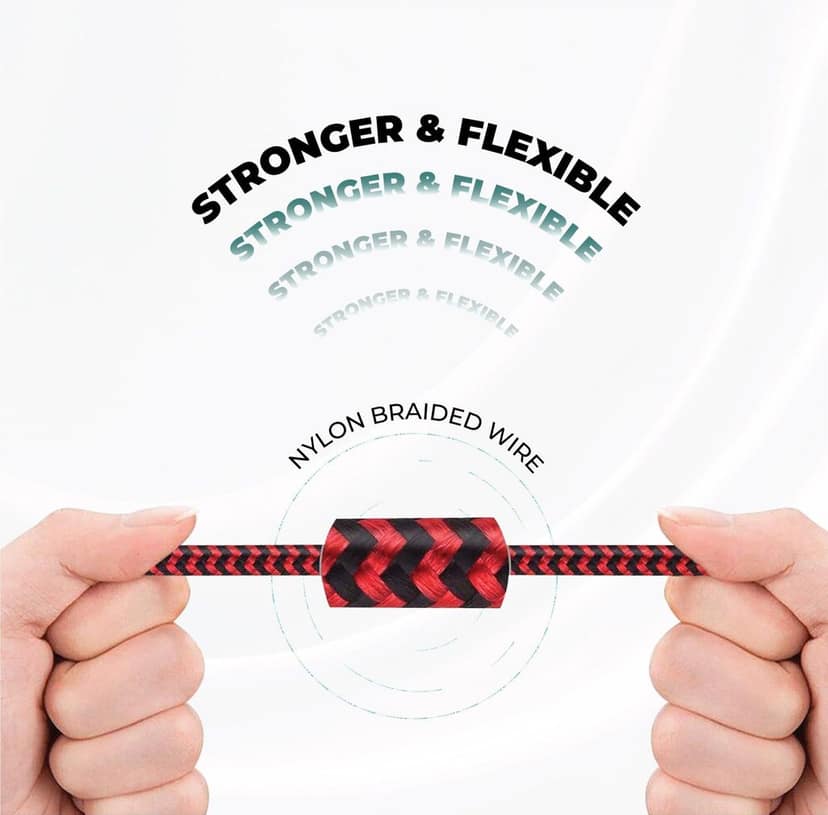 Hammer Unbreakable 3.1A Fast Charging Braided Cable 1 Meter (Red) view 5