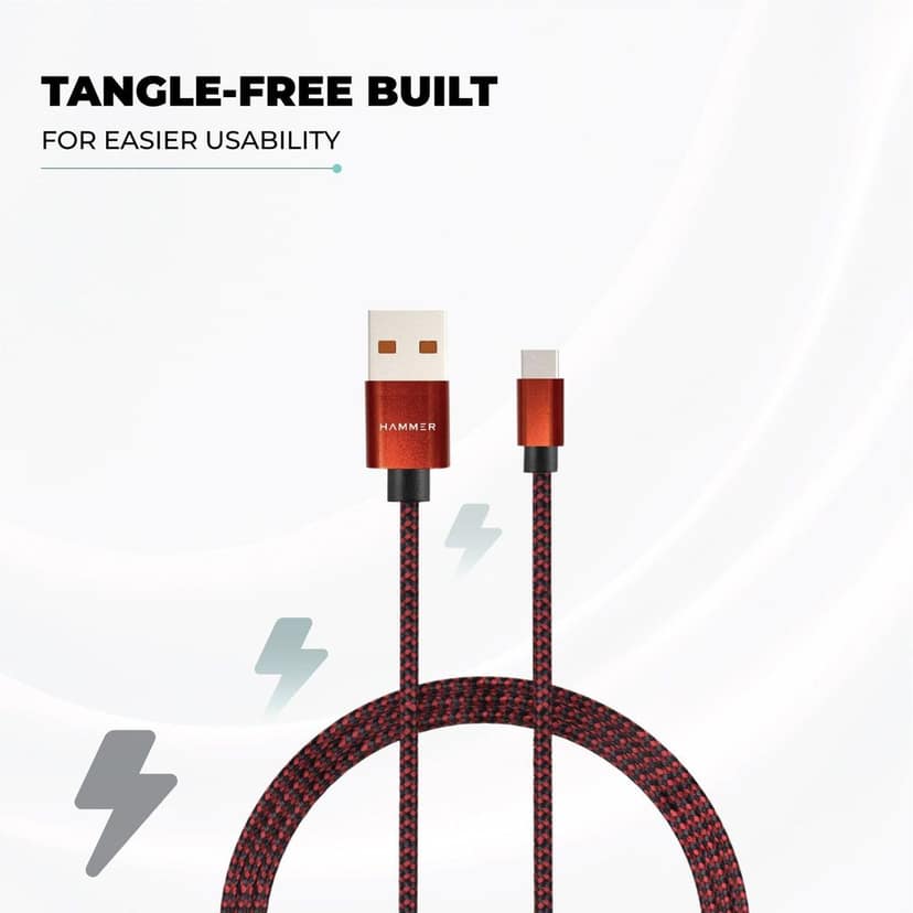 Hammer Unbreakable 3.1A Fast Charging Braided Cable 1 Meter (Red) view 6