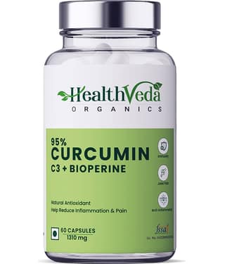 Health Veda Organics Curcumin C3 + Bioperine Supplements for Joint & Muscle Health, 60 Veg Capsules