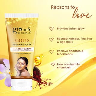 Globus Naturals Gold Peel Off Mask For Golden Glow, Enriched with Saffron & Vitamin-E, Brightening & Radiance, Suitable For All Skin Types, 75 g view 2
