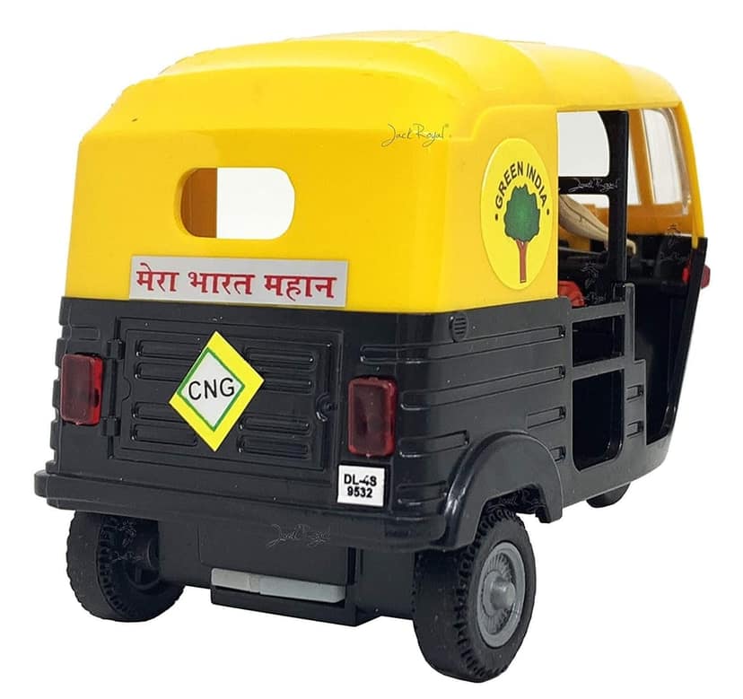 Mehtab Pull Back Plastic Auto Rickshaw Toy|Realistic Design|Perfect for Kids Fun (Pack of 1, Black & Yellow) view 2
