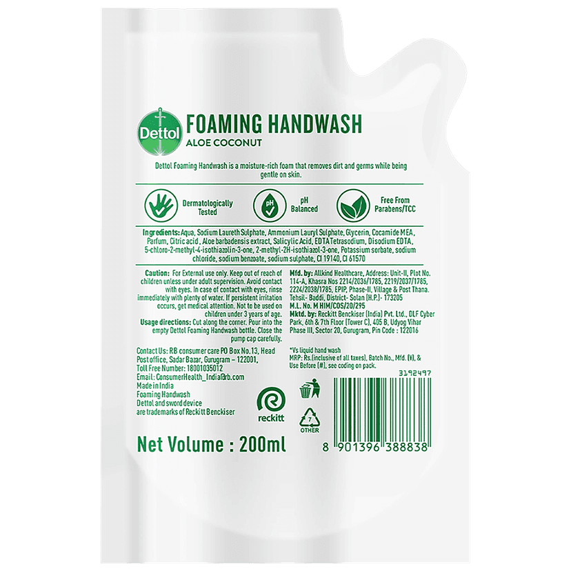 Dettol Foaming Handwash - 10X Better Germ Protection, Aloe Coconut, 200 Ml Refill view 2
