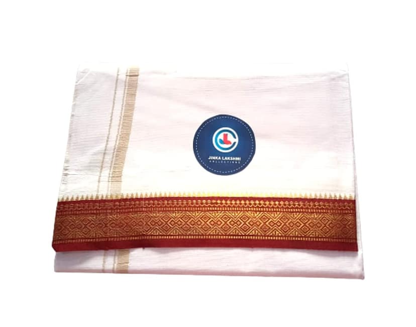 Jinka Lakshmi Collections 100% Handloom Cotton Dhoti With Zari Border Up and Down 4 Meters Unstitched Pack of 2 (Multicolor-2) view 6