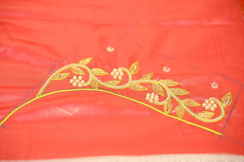 Red and gold embroidered blouse with floral design view 3