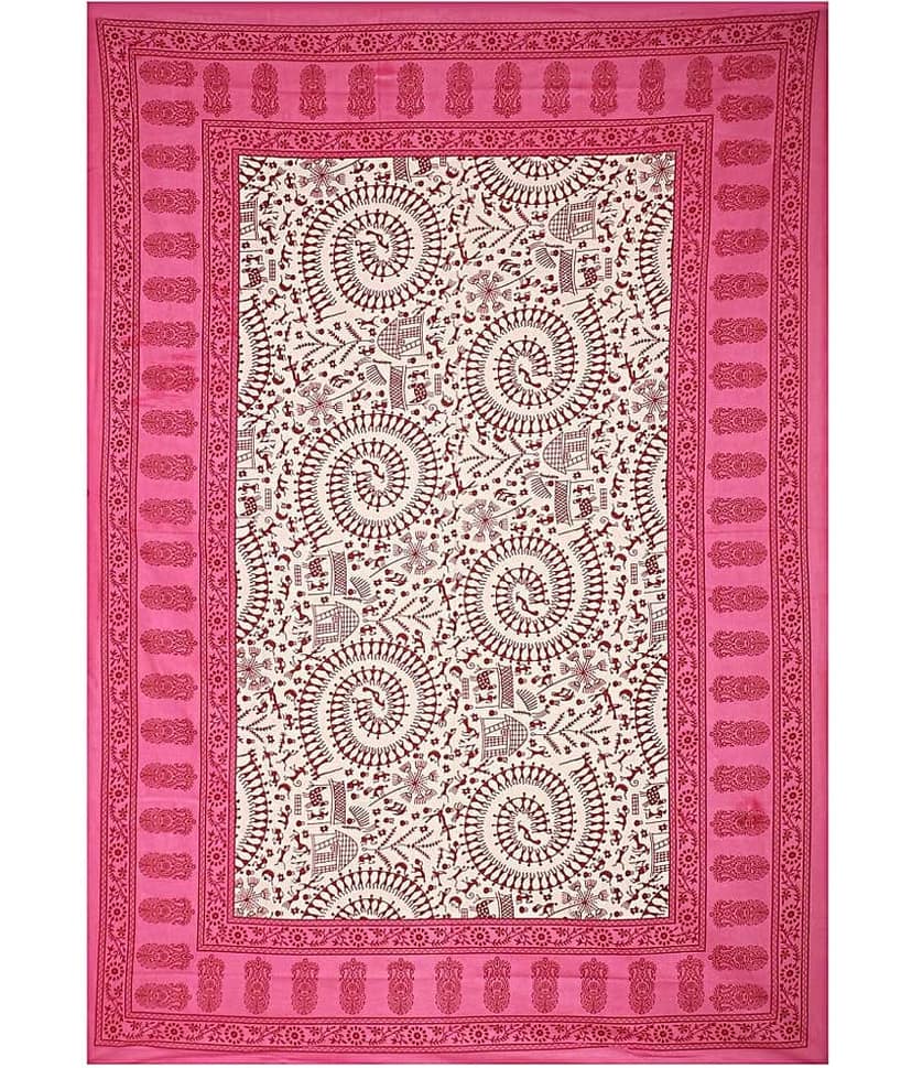 Uniqchoice Cotton Ethnic Single Bedsheet with 1 Pillow Cover- Pink view 2