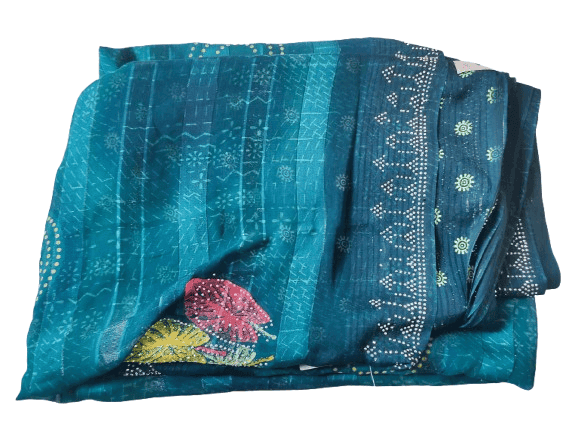 Teal Chiffon Saree with Bandhani Print and Embroidered Border