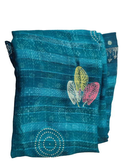 Teal Chiffon Saree with Bandhani Print and Embroidered Border view 2
