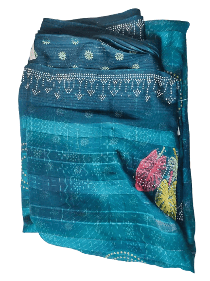 Teal Chiffon Saree with Bandhani Print and Embroidered Border view 3