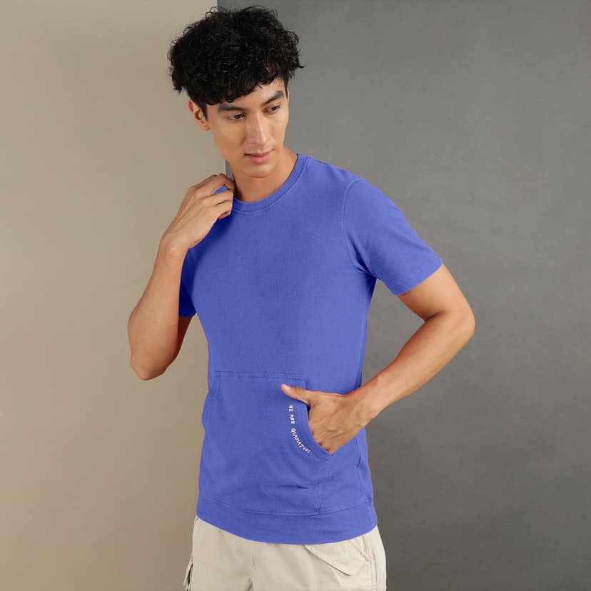 Ftx Men Solid Round Neck Kangaroo Pocket Half Sleeve Tshirt view 5