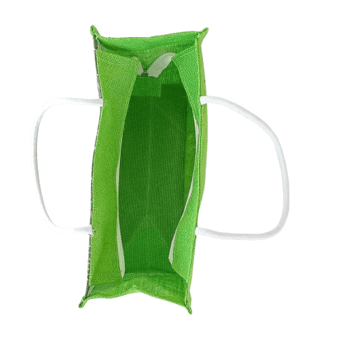 Green Jute Lunch and Carry Bag with Zipper and White Handles view 3