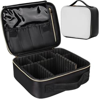 Travel Professional Cosmetic Bag Makeup Case Organizer For Women | Portable Artist Storage Makeup Brush Bag With Adjustable Dividers (Black & White, 10 Inch (1 Layer)) Travel Professional Cosmetic Bag Makeup Case Organizer For Women | Portable Artist Sto