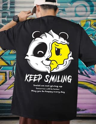Scott Fincher Men's Streetwear T-Shirt with Smiley Face Graphic Design : AA(ARN)BLACK_12