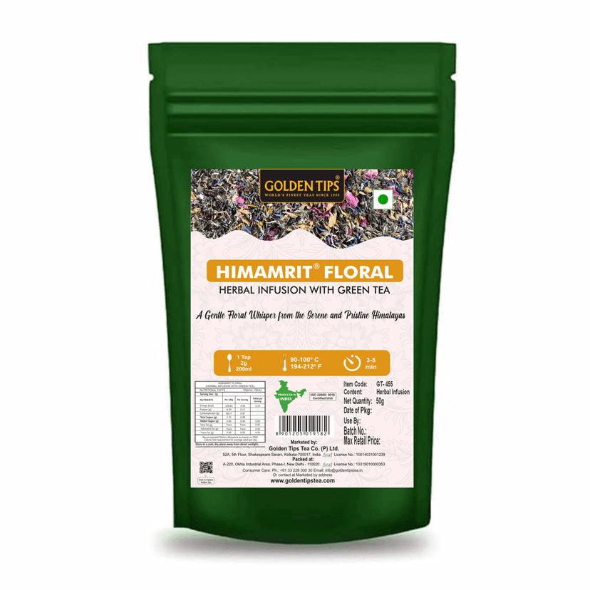 Golden Tips Himamrit® Floral Herbal Infusion with Green Tea Himalayan Herbal Blend with Rose, Blue Cornflower & Marigold, Light, Refreshing & Aromatic Tea, 50g