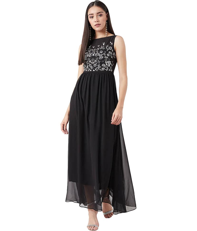 Miss Chase Women Georgette A-line Dress ( Black ) view 2
