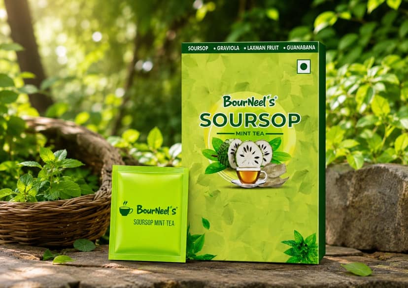 BourNeel's® Soursop Mint Tea Box (20 Bags)|Dipping Tea Bags | Combination of Dry Soursop Leaves & Mint Leaves| No Preservatives | Graviola Laxman Phal Dry Leaves | High Vitamin C |Soursop Mint Kadha Tea | view 4