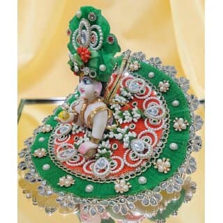 Designer Laddu Gopal Poshak - Green & Red Heavy Work Thakur Ji Dress view 2