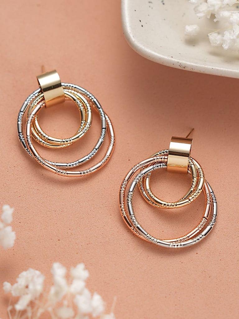 Anti-Tarnish Gold Plated Concentric Small Hoop Minimal Studds earrings view 2
