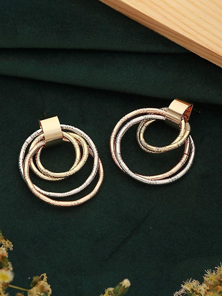Anti-Tarnish Gold Plated Concentric Small Hoop Minimal Studds earrings view 4