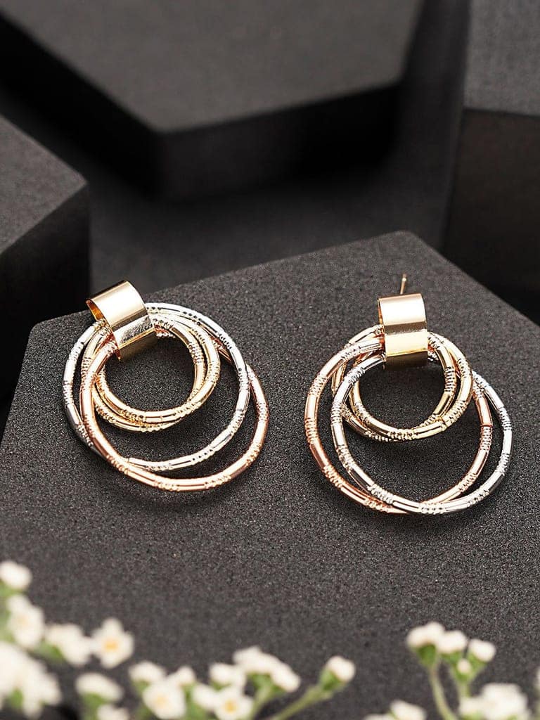 Anti-Tarnish Gold Plated Concentric Small Hoop Minimal Studds earrings view 9