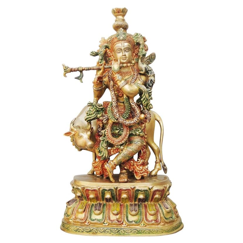 Brass Krishna With Cow Big Idol (BSMAS690 B) view 2