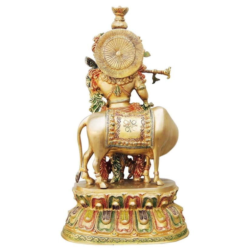 Brass Krishna With Cow Big Idol (BSMAS690 B) view 3