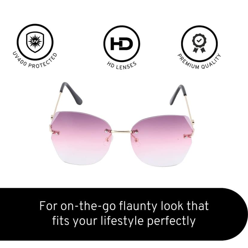 4Flaunt Rimless Stylish, Latest & Trending Vintage Oval Gradient Sunglasses For Women | 100% UV400 Protected (C3 - Violet) view 5