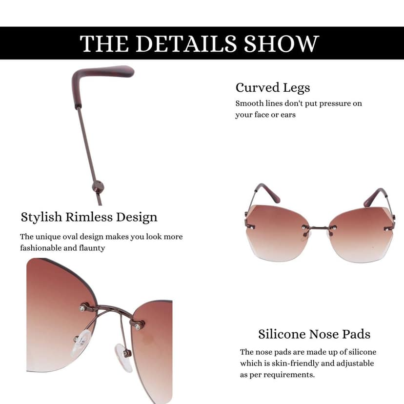4Flaunt Rimless Stylish, Latest & Trending Vintage Oval Gradient Sunglasses For Women | 100% UV400 Protected (C3 - Violet) view 6