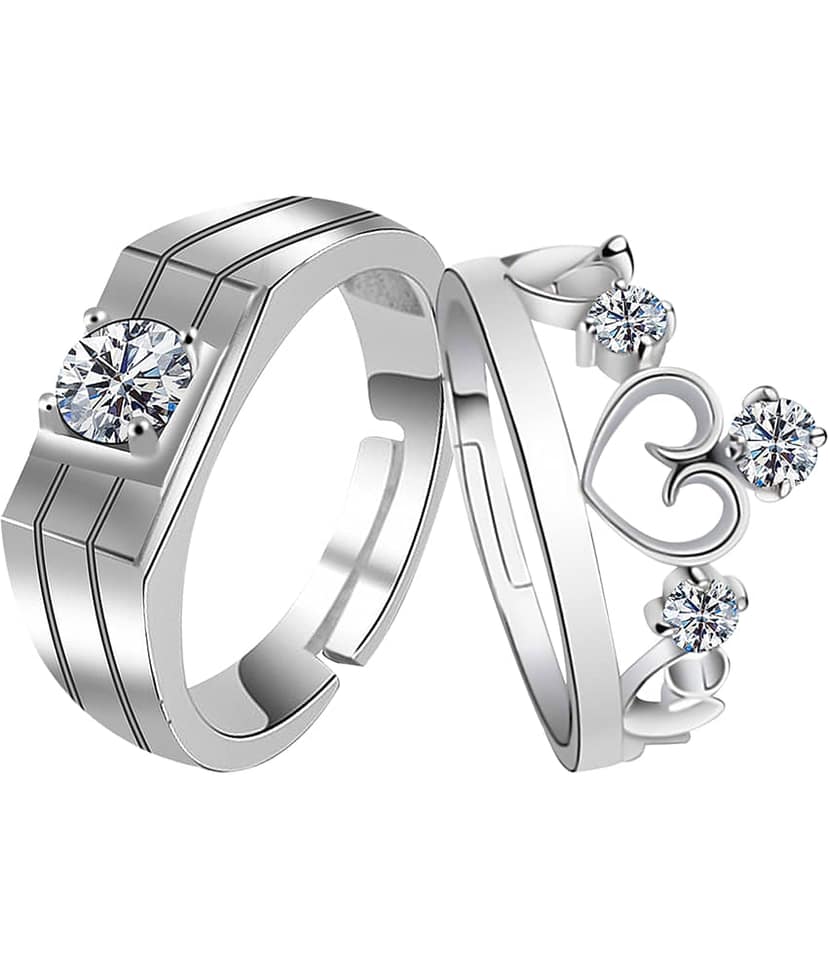 Speical Proposal Crystal Diamond Couple Ring Set Wedding Engagement Valentine Gift Adjustable Silver Plated Ring For Women And Men
