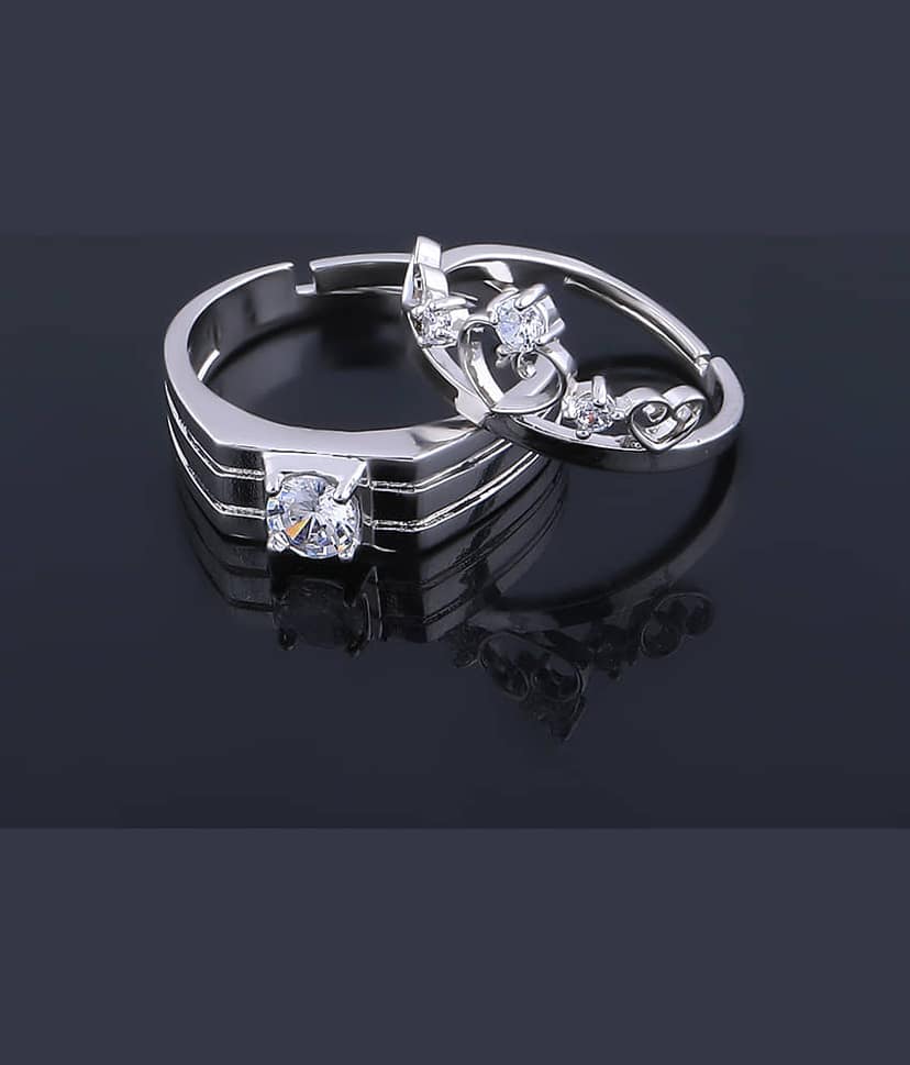 Speical Proposal Crystal Diamond Couple Ring Set Wedding Engagement Valentine Gift Adjustable Silver Plated Ring For Women And Men view 2
