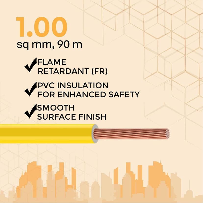 VRINDACab Yellow 1mm 90 Meter Wire | FR PVC Insulated CCA Copper Electrical Cable for Home & Industrial Wiring view 3