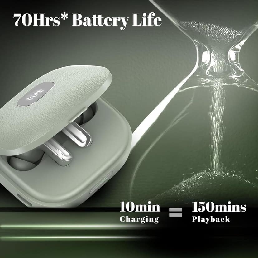 truke Mega 9 New Launch True Wireless in Ear Earbuds W/ 24-Bit Lossless Spatial Audio, 70H Battery Fast Charge Ear Buds (Forest Green) view 5