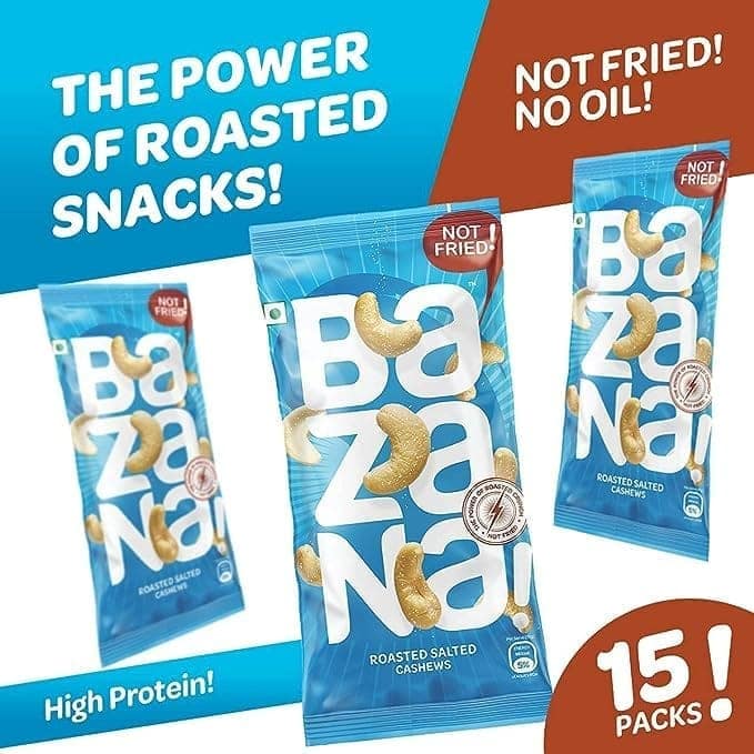 Bazana Roasted Salted Cashews | Nutritious Snack with Essential Nutrients | Perfectly Roasted for Satisfying Crunch | Versatile Snacking Experience | Portion-Controlled Packs, 18g (Pack of 15) view 6