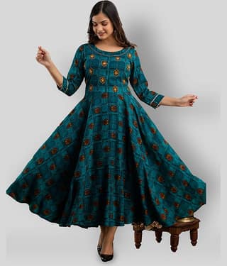 Lee Moda - Turquoise Rayon Women's Anarkali Kurti ( Pack of 1 )