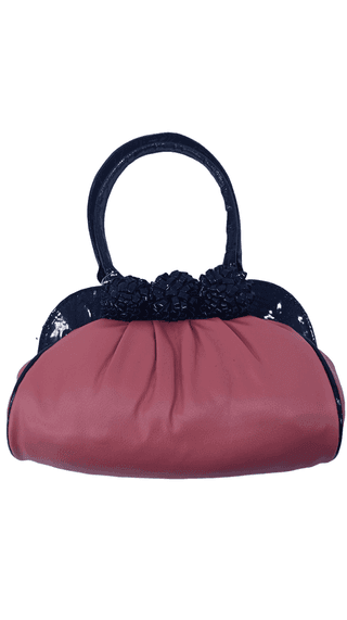 Women's Red Handbag with Black Floral Accents