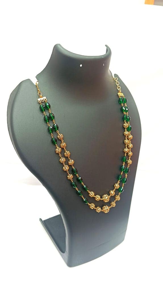 Stunning Emerald Green Beaded Necklace with Golden Beads view 2