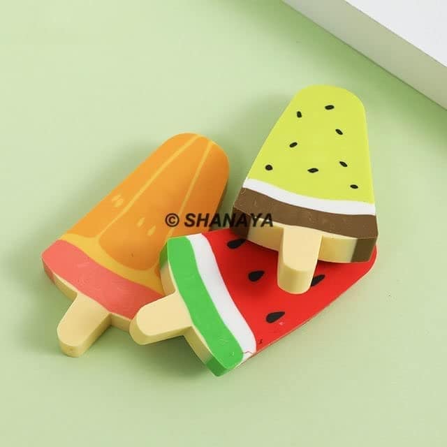 SHANAYA Eraser for Kids Ice Pop Fruit Shaped Pencil Erasers Set Return Gifts for Boys Girls Stationary School Items (Pack of 5 Erasers) view 4
