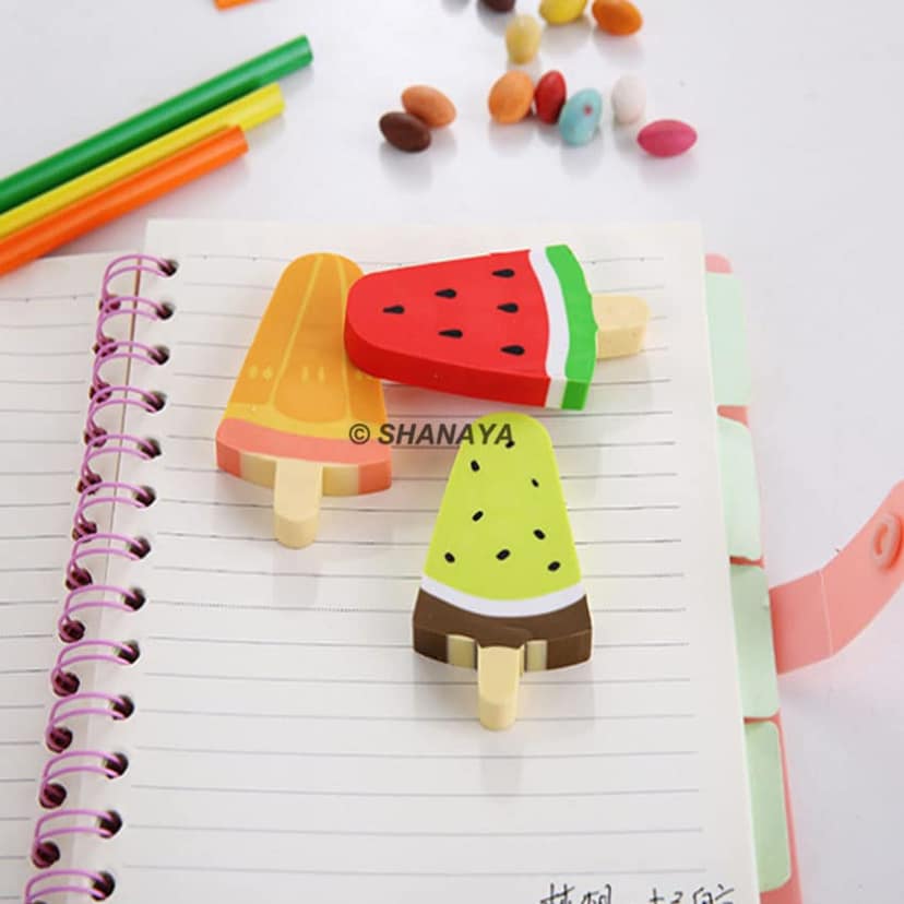 SHANAYA Eraser for Kids Ice Pop Fruit Shaped Pencil Erasers Set Return Gifts for Boys Girls Stationary School Items (Pack of 5 Erasers) view 5