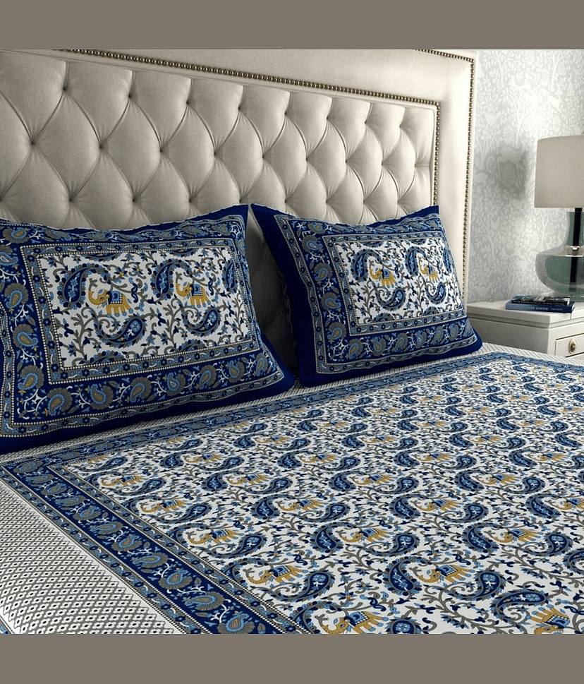 COZYKO Cotton 1 Double Bedsheet with 2 Pillow Covers ( Blue ) view 2