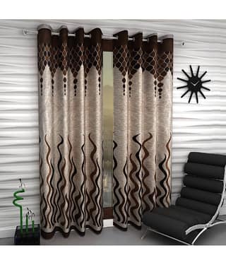 Home Sizzler Set of 2 Door Semi-Transparent Eyelet Polyester Curtains Brown